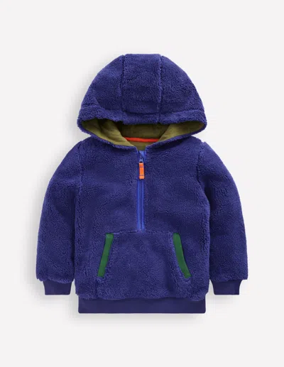 Boden Kids' Fleece Half Zip Hoodie Starboard Blue