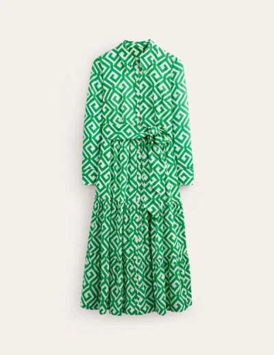 Boden Flo Cotton Midi Shirt Dress Green Tambourine, Maze Women