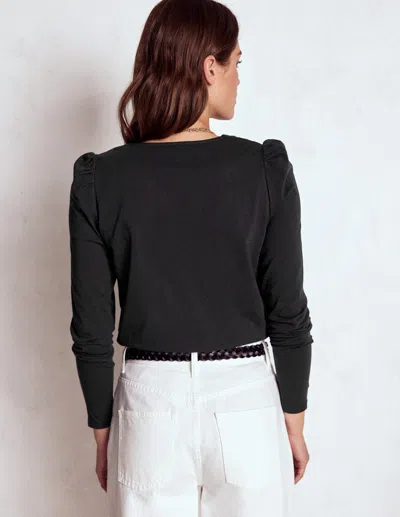 BODEN FLORA LACE V NECK TOP BLACK BODEN