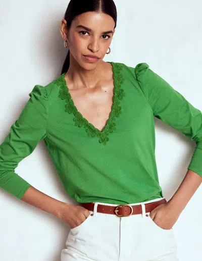 Boden Flora Lace V-neck Top-highland Green Female