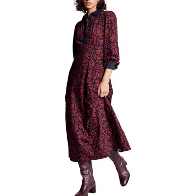 Boden Floral Empire Waist Cotton & Modal Shirtdress In Red