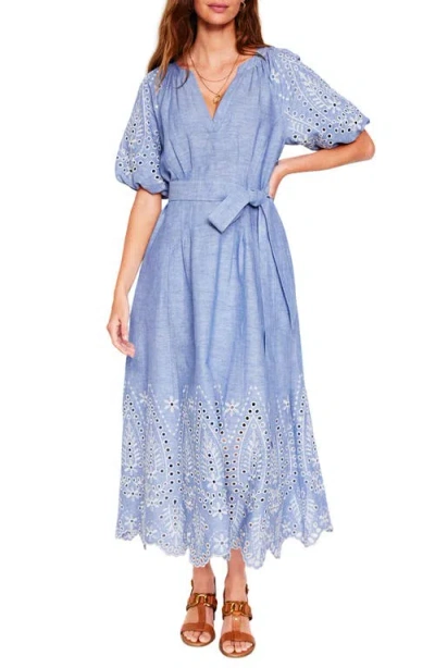 Boden Florence Embroidered Eyelet Linen & Cotton Puff Sleeve Dress