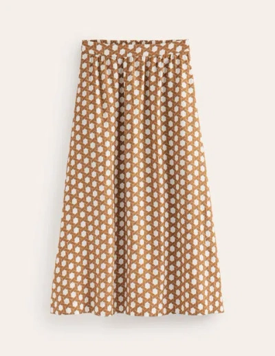 Boden Florence Linen Midi Skirt Rubber, Honeycomb Geo Women  In Brown