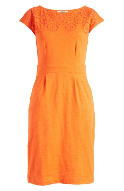 Boden Florrie Broderie Anglaise Cap Sleeve Jersey Dress In Mandarin Orange