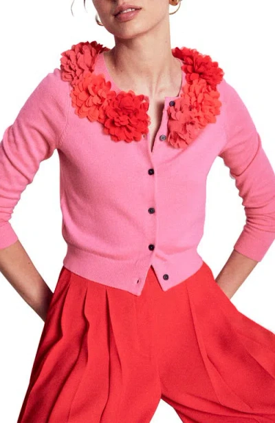 Boden Flower Embellished Crop Cardigan In Pink