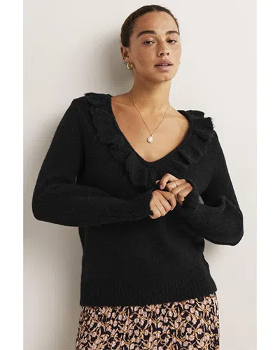 Boden Fluffy Frill Wool & Alpaca-blend Jumper In Black