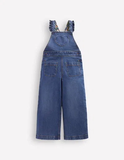 Boden Kids' Latzhose Mit Rüschen-medium Vintage Herz-applikation In Blue