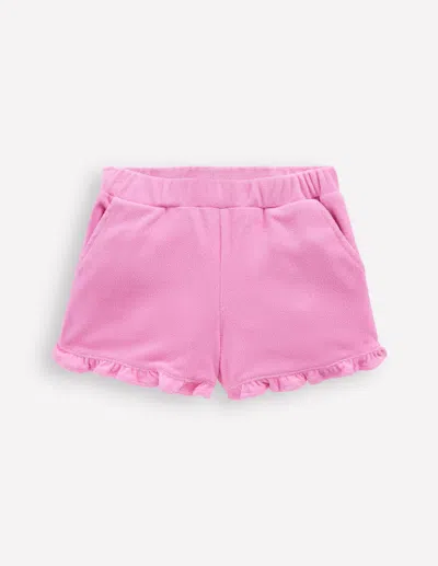 Boden Kids' Frill Hem Towelling Shortsvintage Mauve Girls  In Pink
