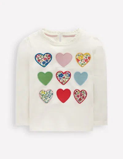 Boden Kids' Oberteil Mit Rüschenausschnitt Und Applikationen-sanftes Naturweiss Herzen In White