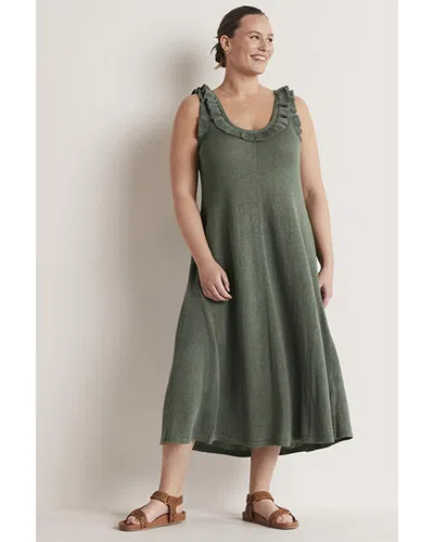 Boden Frill Neck Knit Linen-bend Midi Dress In Green