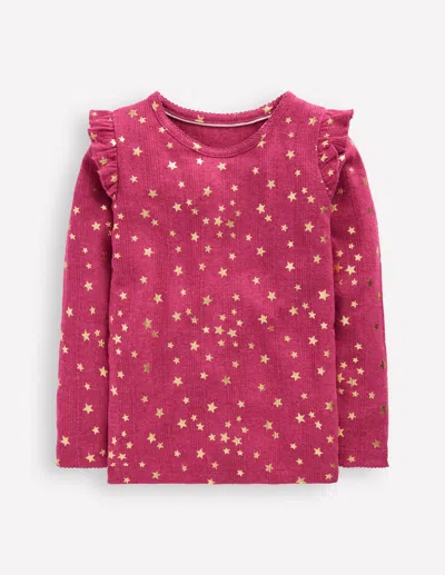 Boden Kids' Frill Sleeve Pointelle Top Cherry Jam  In Pink