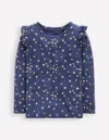 Boden Frill Sleeve Pointelle Top Navy  In Blue