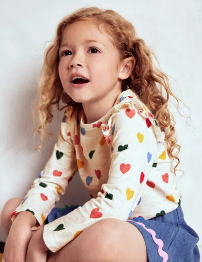 Boden Kids' Oberteil Aus Flammgarn Mit Rüschenärmeln-regenbogen Herzen In Metallic