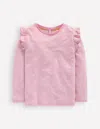 Boden Frill Sleeve Slub Top Soft Ivory/pink Haze Stripe  In Pink