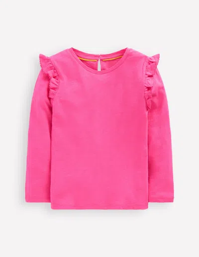Boden Kids' Oberteil Aus Flammgarn Mit Rüschenärmeln-sorbet-rosa In Multi