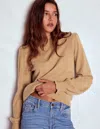 Boden Frill Trim Cashmere Sweater Camel Melange  In Brown