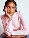 Boden Frill Trim Cashmere Sweater Chalk Pink  In Pink