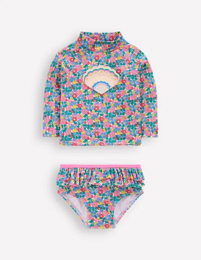 Boden Babies' Frilly Rash Vest Setmulti Flowerbed Shell Girls  In Multi