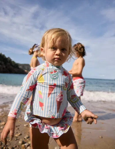 Boden Babies' Frilly Rash Vest Setvintage Blue Ice Creams Girls