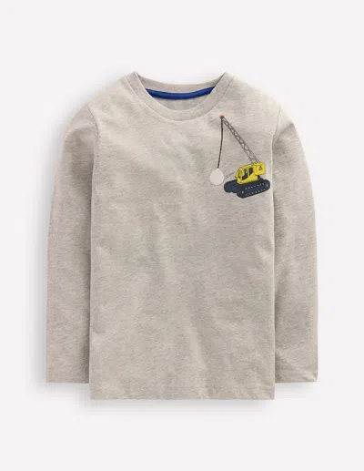 Boden Kids' T-shirt Mit Druck Auf Vorder- Und Rückseite-grau Meliert, Fahrzeuge In Gray