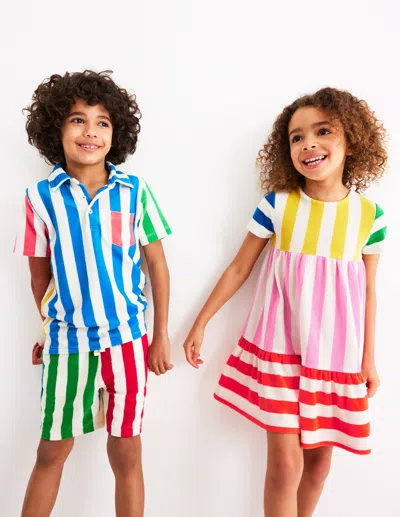 Boden Kids' Frottee-polohemd-mustermix, Gestreift In Multi
