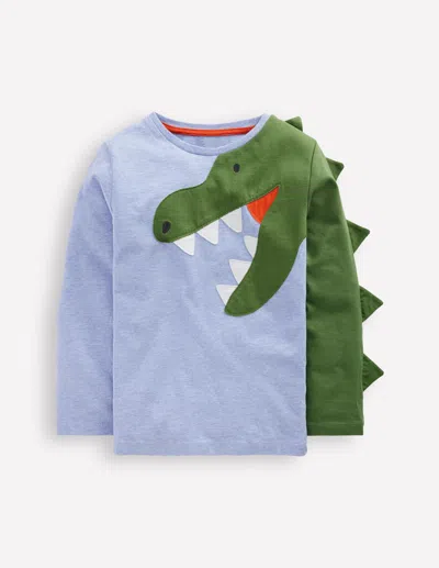 Boden Kids' Fun Applique T Shirt Blue Marl Dino