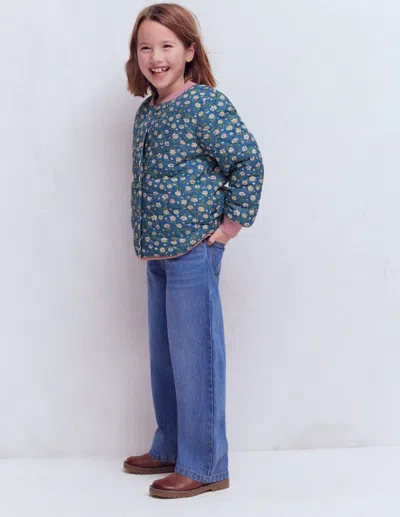 Boden Kids' Fun Bomber Jacket Borg Blue Floral