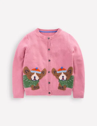 Boden Kids' Strickjacke Mit Lustigem Motiv-rosa Schleier Französische Bulldoggen In Pink