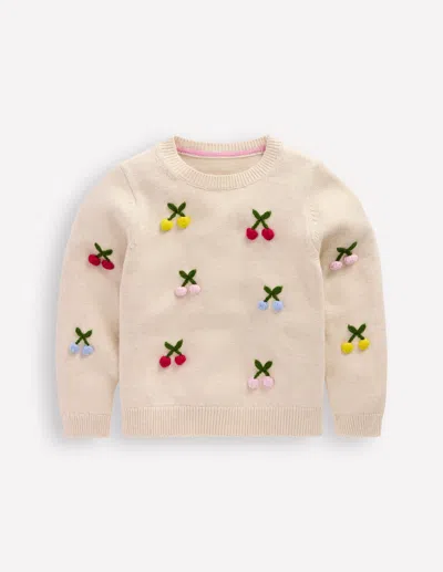 Boden Kids' Origineller Pullover Mit Logo-haferbeige Meliert Kirschen In Multi
