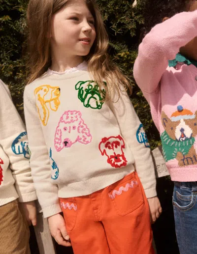 Boden Kids' Origineller Pullover Mit Logo-warmes Naturweiss Hunde In Multi