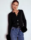 Boden Fur Trim Cardigan Black  In Black