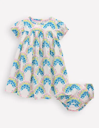 Boden Babies' Gathered Woven Dresscoconut Milk Rainbow Shells Girls  In Blue