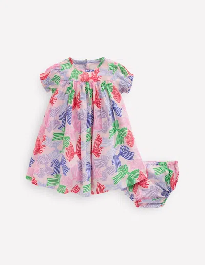Boden Babies' Gathered Woven Dressfrench Pink Bows Girls