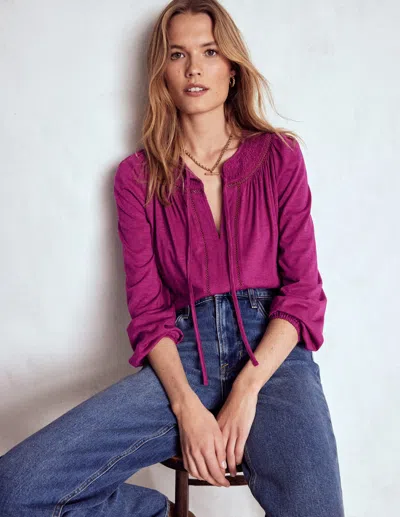 BODEN GEORGIA SMOCKED JERSEY TOP RICH MAGENTA BODEN