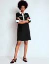 Boden Contrast Placket Long Sleeve Ponte Knit Shirtdress In Black