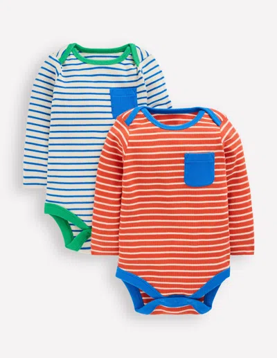 Boden Babies' Gerippte Bodys Im 2er-pack-ackerbohnengrün/pink, Gestreift In Multi