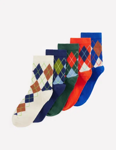 Boden Kids' Gerippte Socken Im 5er-pack Für Jungen-, Argyle In Bunt | Grösse 23-26 In Multi