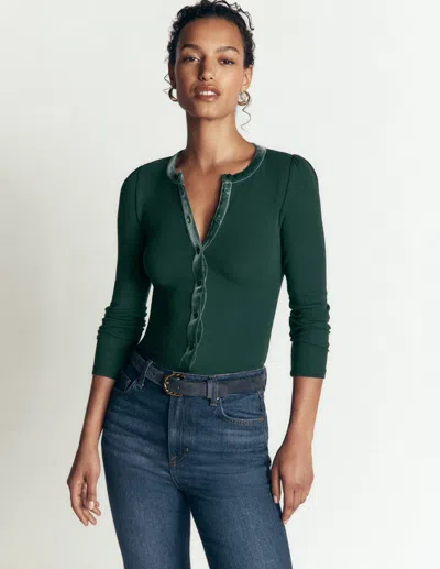Boden Gerippte Strickjacke Mit Samtbesatz In Grün | Grösse Xs In Green