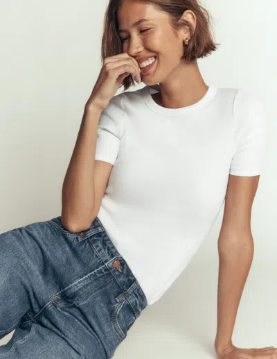 Boden Geripptes Baumwoll-t-shirt In Weiss | Grösse 48 In White