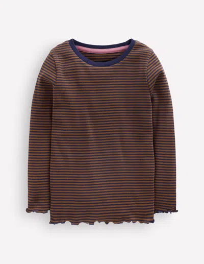 Boden Kids' Geripptes Langarmshirt In Blau | Grösse 98 In Brown