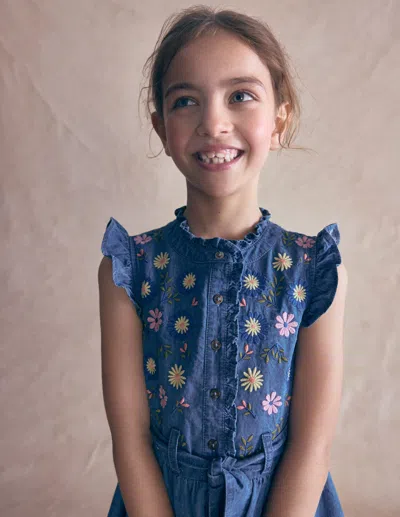 Boden Kids' Gerüschtes Hemdblusenkleid | Grösse 98 In Blue