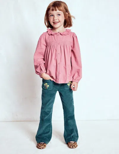 Boden Kids' Gesmoktes Hemd Mit Muschelsaum Am Kragen-rosa Cord In Pink