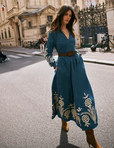 Boden Gesmoktes Midikleid Aus Cord In Blau | Grösse 30 In Blue