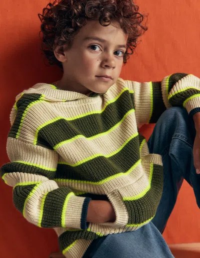 Boden Kids' Gestrickter Kapuzenpullover In Grün | Grösse 98 In Brown