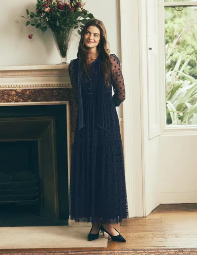 Boden Gestuftes Tüllkleid Mit Bindeverschluss Am Hals In Blau | Grösse 30 In Blue