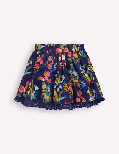 Boden Kids' Gewebter Rock Zum Hineinschlüpfen Mit Muster-schuluniform-marineblau Stiefmütterchen-beet In Multi