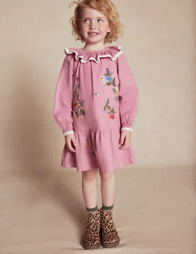 Boden Kids' Gewebtes Kleid Mit Spitzenbesatz-zuckerwattenrosa Feen In Pink