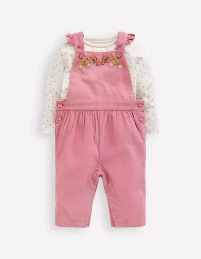 Boden Babies' Gewebtes Latzhosen-set-rosa Schleier Blumenstickerei In Pink