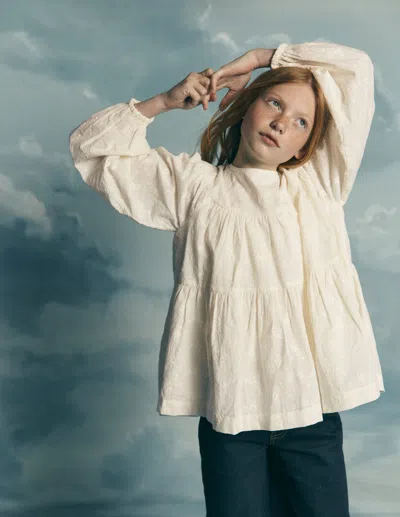 Boden Kids' Gewebtes Oberteil Mit Stufen In Weiss | Grösse 98 In Neutral