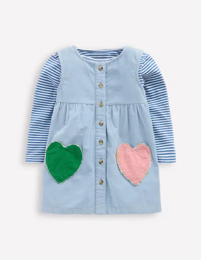 Boden Babies' Woven Pinny Dress Set-glacier Blue Hearts Female